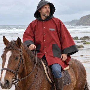 Cape XL Bordeaux & Anthracite – Cape à capuche avec 2 poches plaquées
