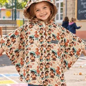 Cape enfant avec capuche en softshell imprimé Poneys